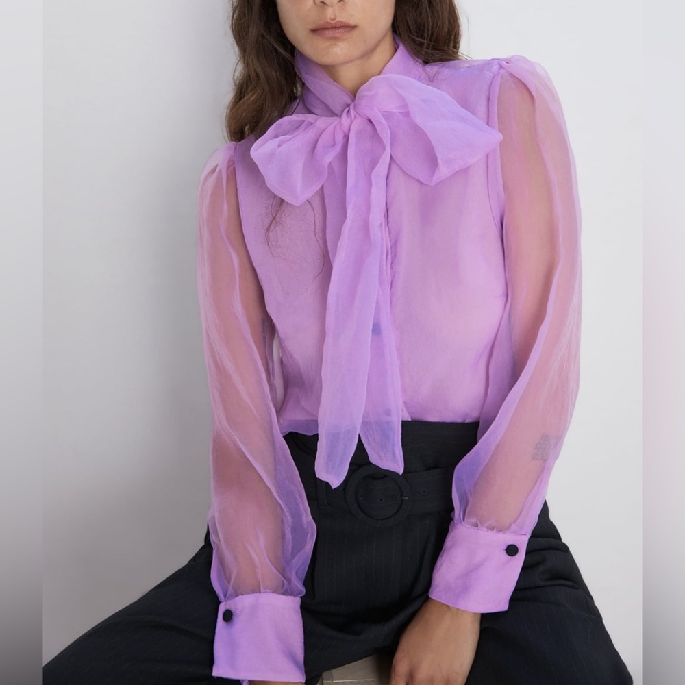 Zara Purple Sheer Blouse with Bow